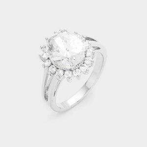 NWT 18K WHITE Gold Plated Cubic Zirconia Ring
